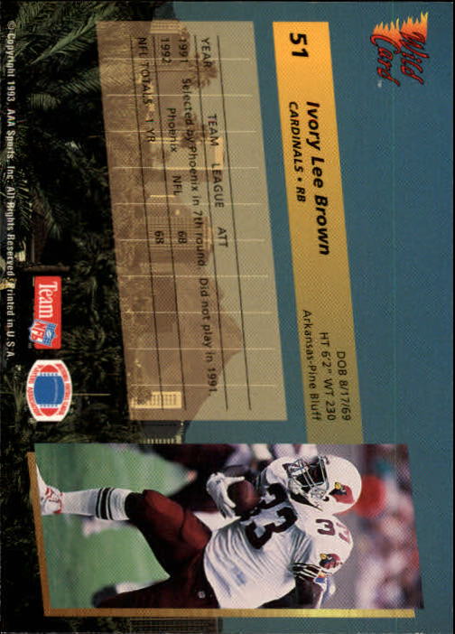 1993 Wild Card #51 Ivory Lee Brown RC back image