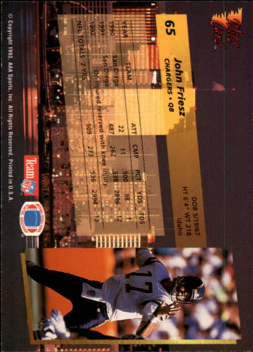 1993 Wild Card Football "Main Set" Base Cards - Picture 125 of 368