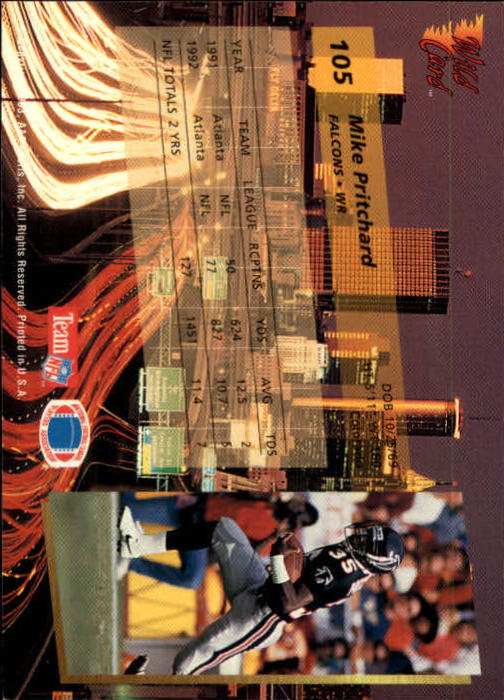 1993 Wild Card #105 Mike Pritchard back image