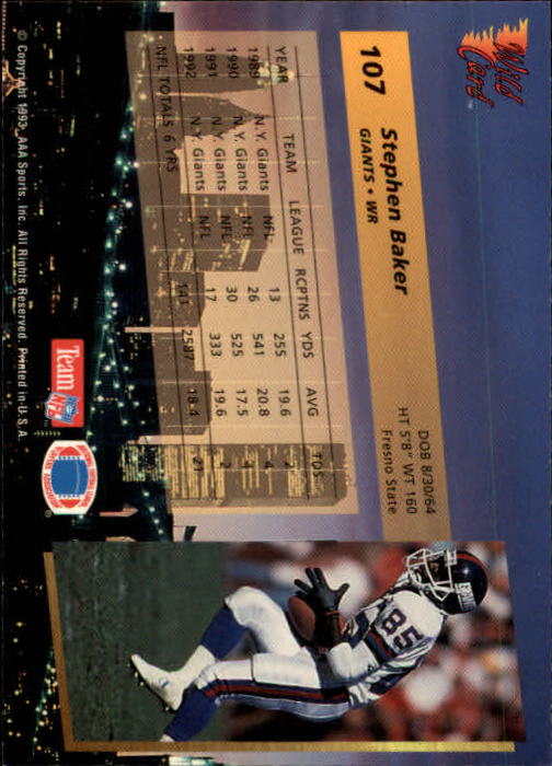 1993 Wild Card Football "Main Set" Base Cards - Picture 203 of 368