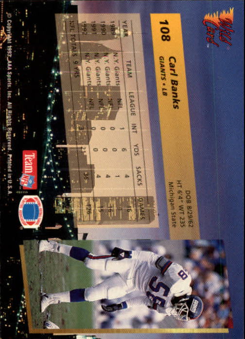 1993 Wild Card Football "Main Set" Base Cards - Picture 205 of 368