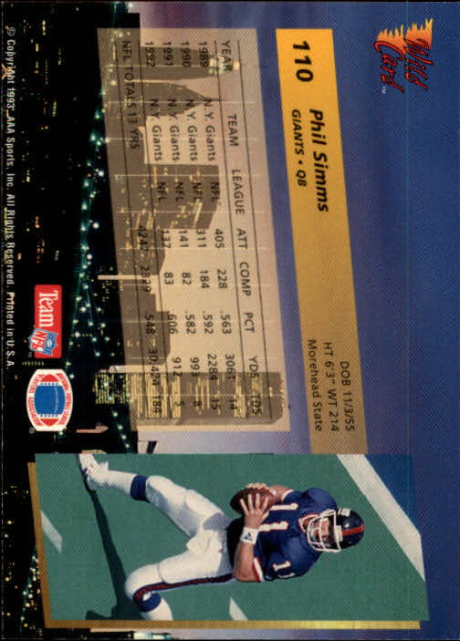 1993 Wild Card #110 Phil Simms back image
