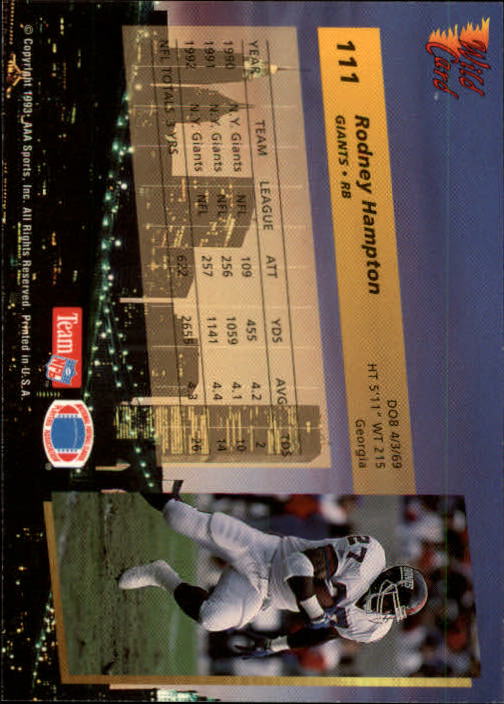 1993 Wild Card #111 Rodney Hampton back image