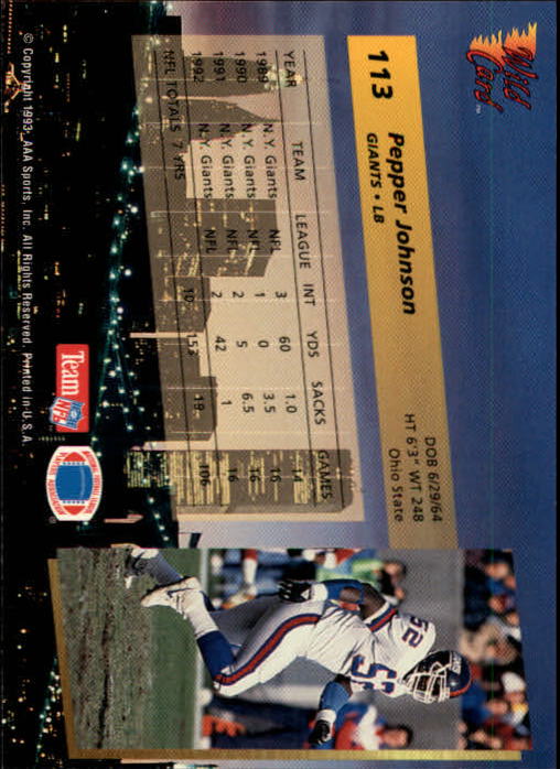1993 Wild Card Football "Main Set" Base Cards - Picture 215 of 368