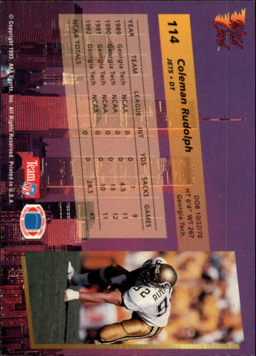 1993 Wild Card Football "Main Set" Base Cards - Picture 217 of 368