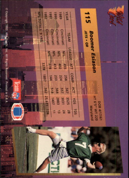 1993 Wild Card Football "Main Set" Base Cards - Picture 219 of 368