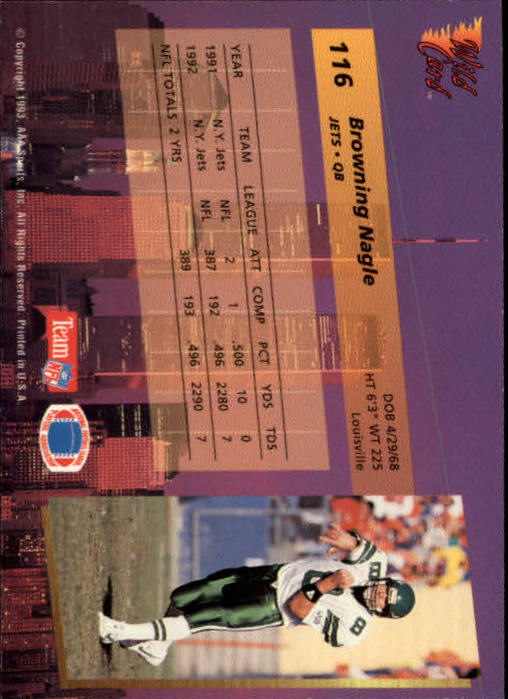 1993 Wild Card #116 Browning Nagle back image