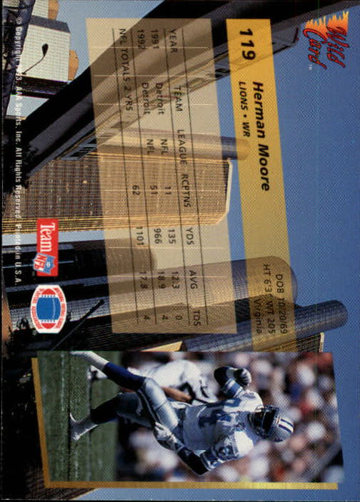 1993 Wild Card #119 Herman Moore back image