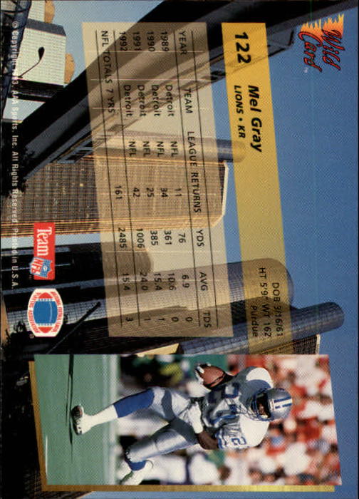 1993 Wild Card #122 Mel Gray back image