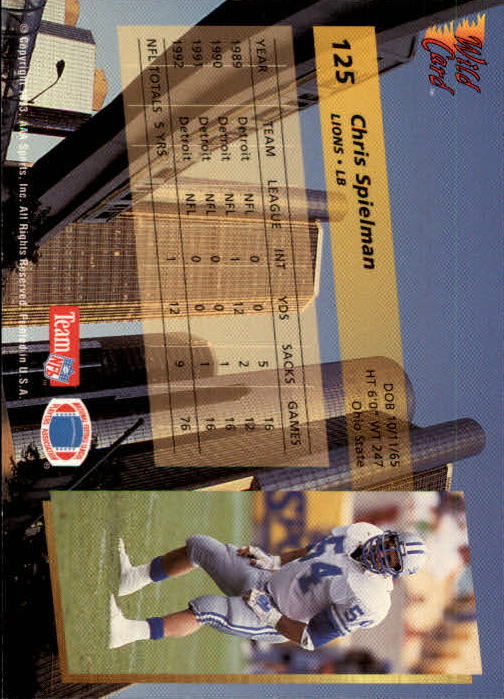 1993 Wild Card Football "Main Set" Base Cards - Picture 239 of 368