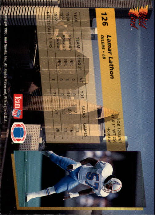 1993 Wild Card #126 Lamar Lathon back image