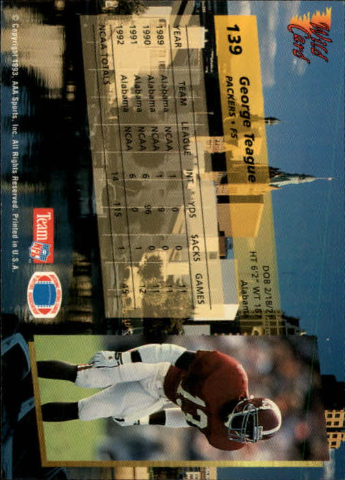 1993 Wild Card Football "Main Set" Base Cards - Picture 265 of 368