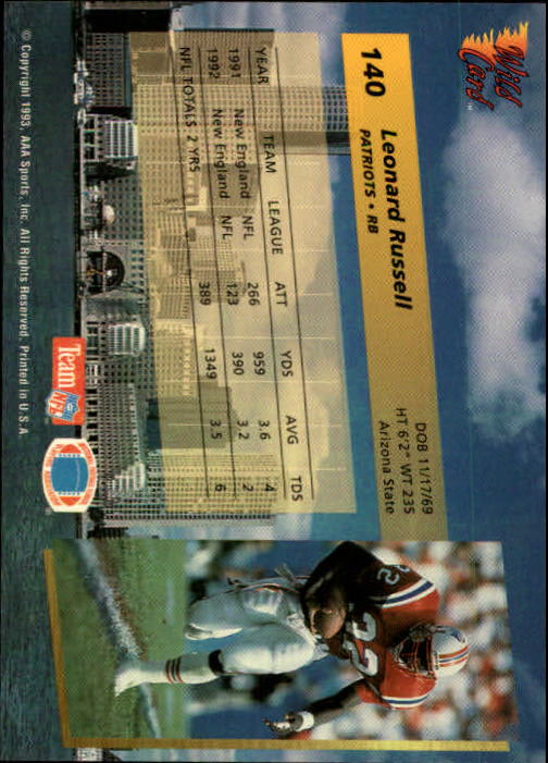 1993 Wild Card Football "Main Set" Base Cards - Picture 267 of 368