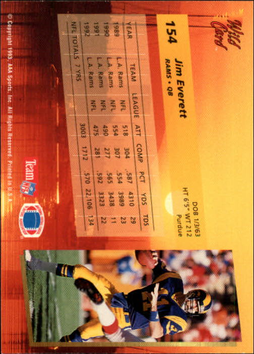 1993 Wild Card Football "Main Set" Base Cards - Picture 296 of 368