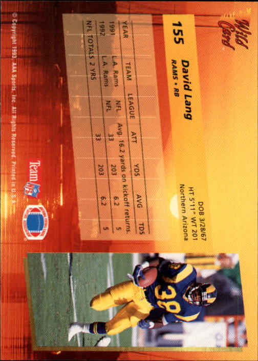 1993 Wild Card Football "Main Set" Base Cards - Picture 298 of 368