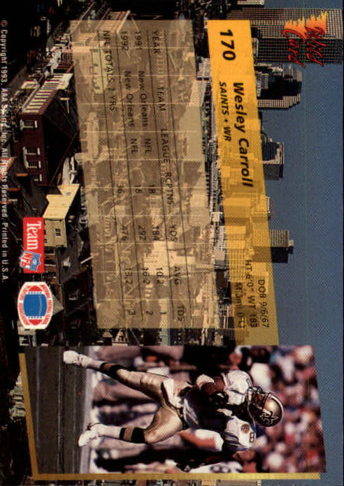 1993 Wild Card #170 Wesley Carroll back image