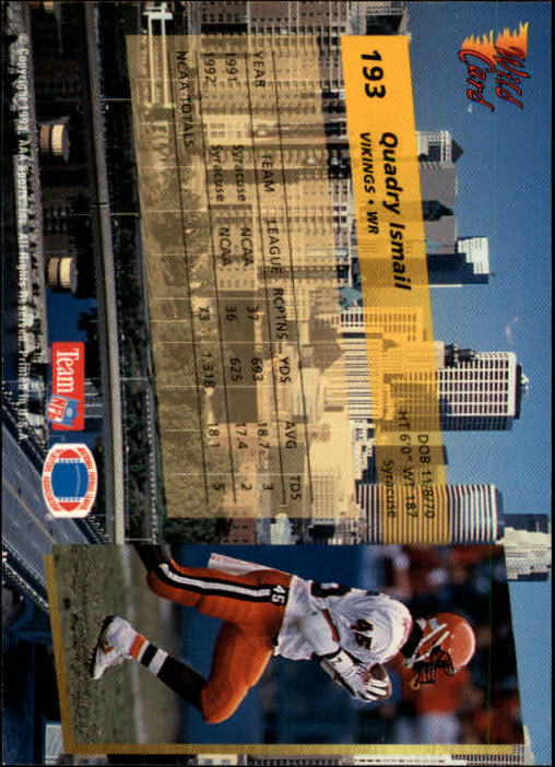 1993 Wild Card #193 Qadry Ismail UER RC back image