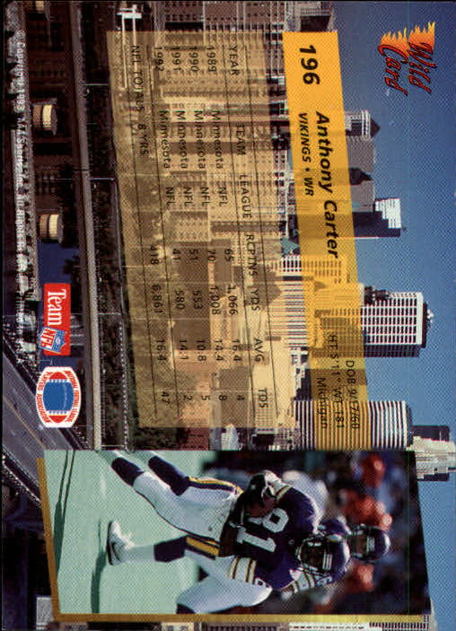 1993 Wild Card #196 Anthony Carter back image