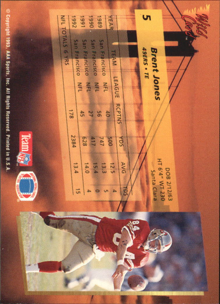 1993 Wild Card Superchrome #5 Brent Jones back image