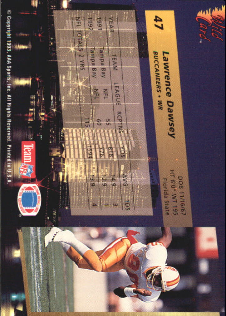 1993 Wild Card Superchrome #47 Lawrence Dawsey back image