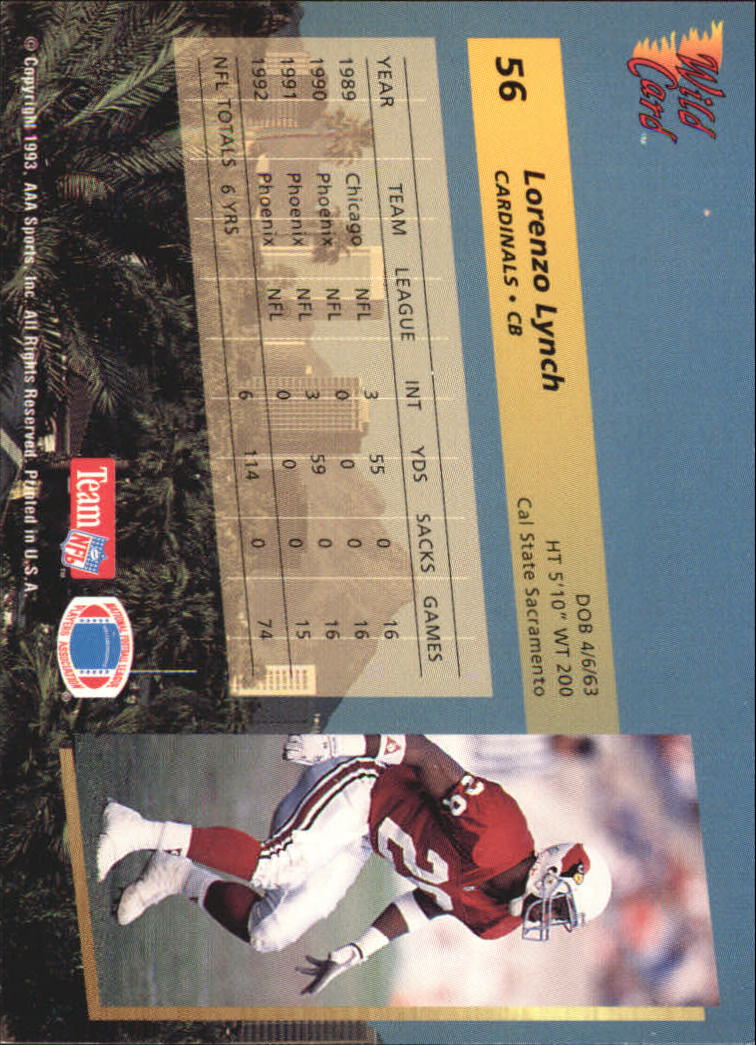 1993 Wild Card Superchrome #56 Lorenzo Lynch back image