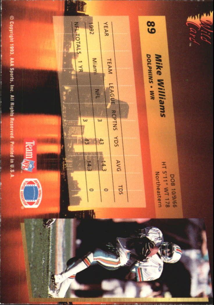 1993 Wild Card Superchrome #89 Mike Williams WR RC back image