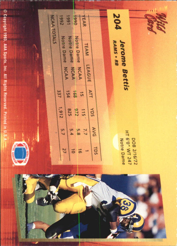1993 Wild Card Superchrome #204 Jerome Bettis back image