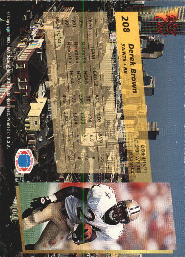 1993 Wild Card Superchrome #208 Derek Brown RBK back image