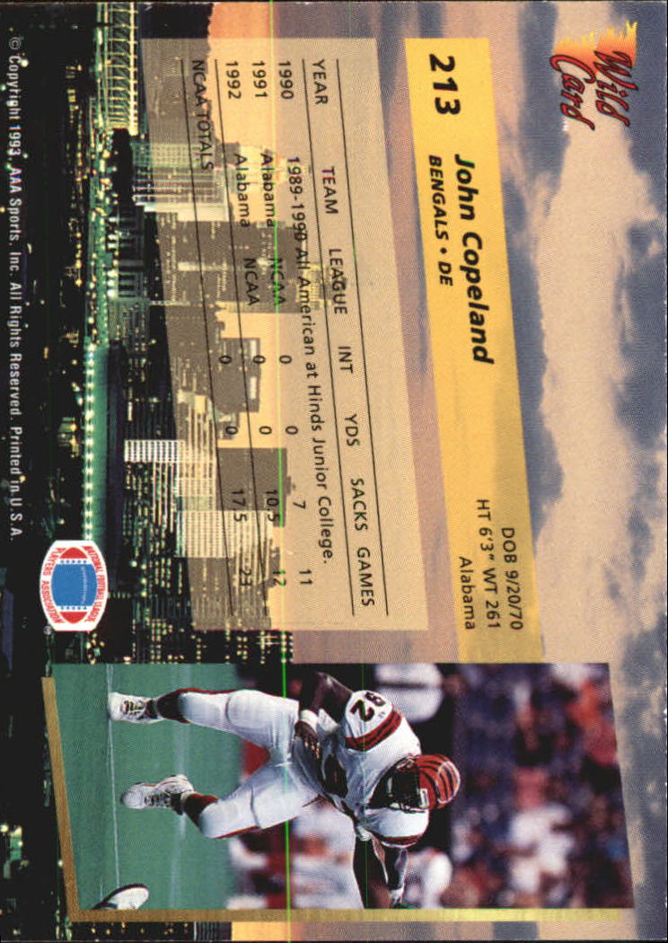 1993 Wild Card Superchrome #213 John Copeland RC back image