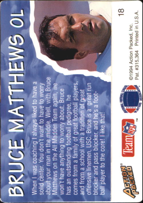 1994 Action Packed All-Madden #18 Bruce Matthews back image