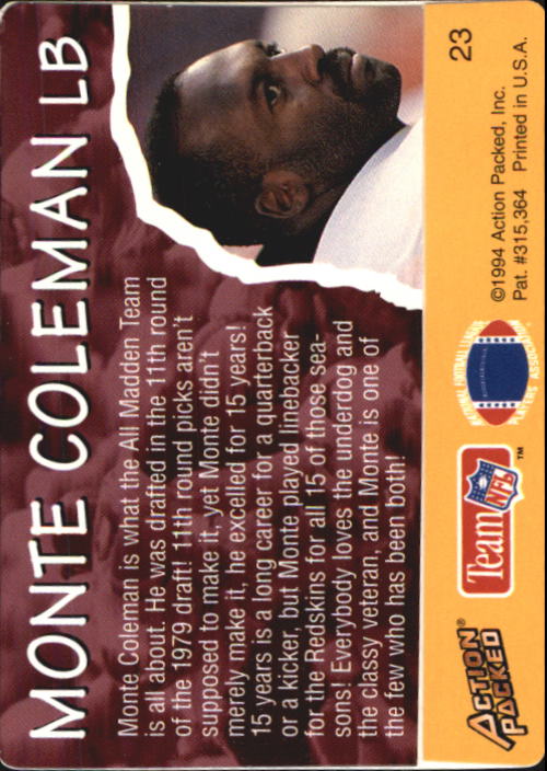 1994 Redskins Police #2 Monte Coleman - NM-MT - Steve Taft