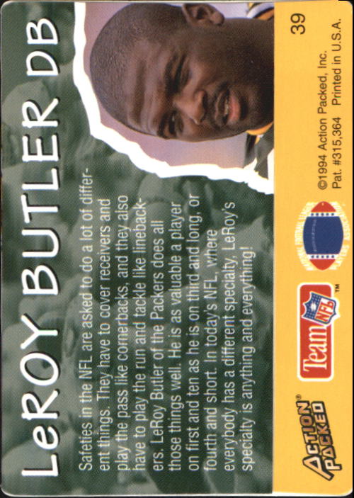 1994 Action Packed All-Madden #39 LeRoy Butler back image