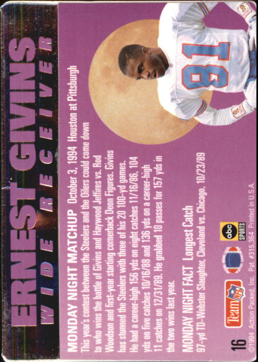 1994 Action Packed Monday Night Football #16 Ernest Givins back image
