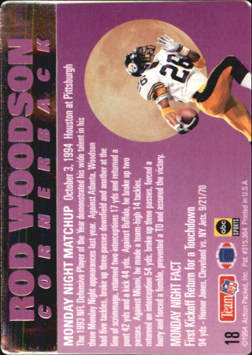 1994 Action Packed Monday Night Football #18 Rod Woodson back image