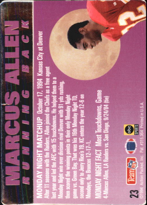 1994 Action Packed Monday Night Football #23 Marcus Allen back image