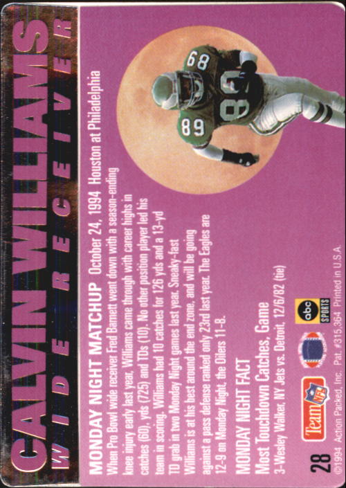 1994 Action Packed Monday Night Football #28 Calvin Williams back image