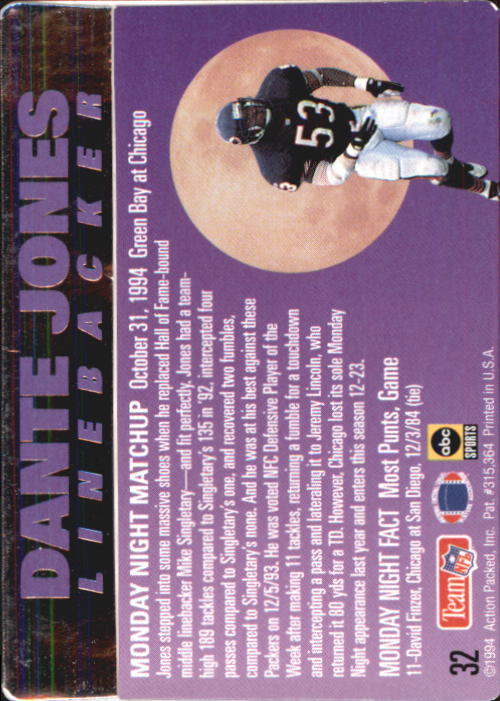 1994 Action Packed Monday Night Football #32 Dante Jones back image