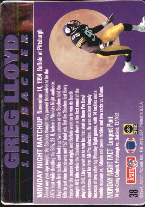1994 Action Packed Monday Night Football #38 Greg Lloyd back image