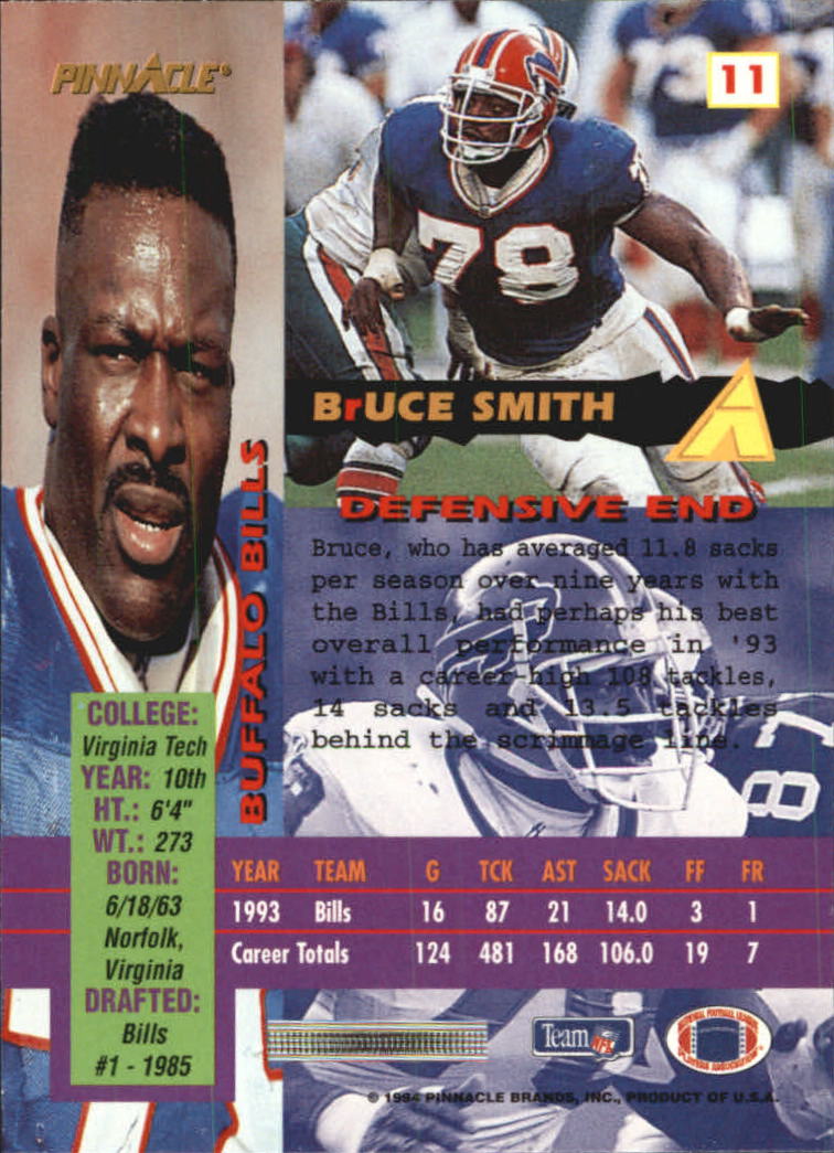 1994 Pinnacle Canton Bound #11 Bruce Smith back image