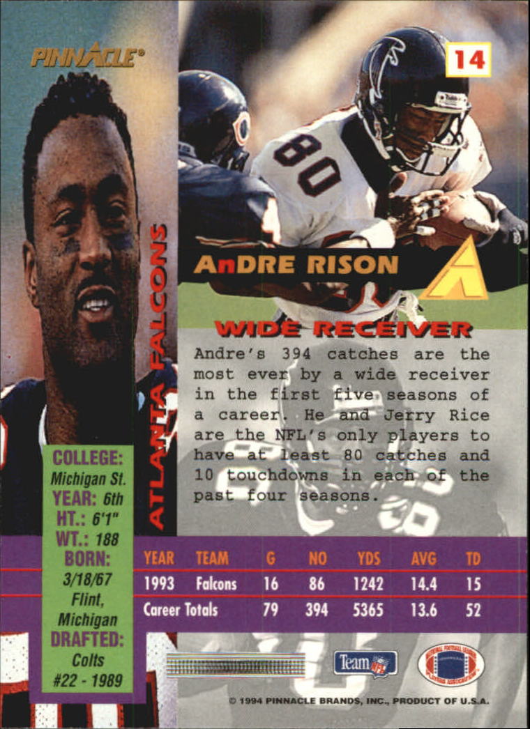 1994 Pinnacle Canton Bound #14 Andre Rison back image