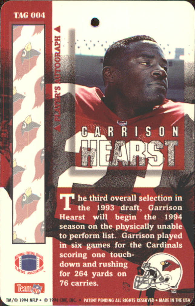 1994 Pro Tags #4 Garrison Hearst back image