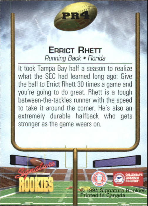 1994 Signature Rookies Promos #4 Errict Rhett/7500* back image