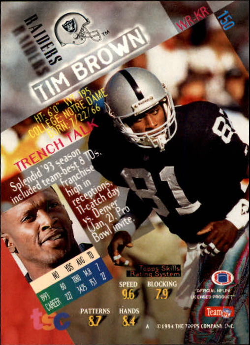 1994 Stadium Club Members Only Parallel #150 Tim Brown back image