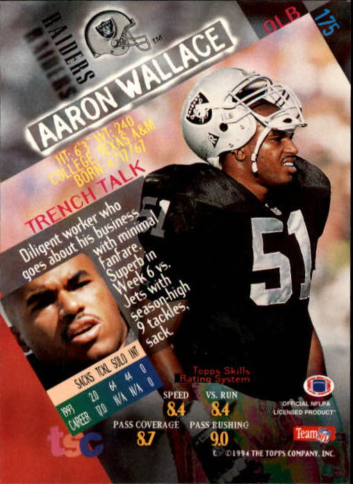 1994 Stadium Club Members Only Parallel #175 Aaron Wallace back image