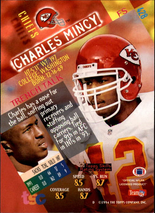 1994 Stadium Club Members Only Parallel #428 Charles Mincy back image