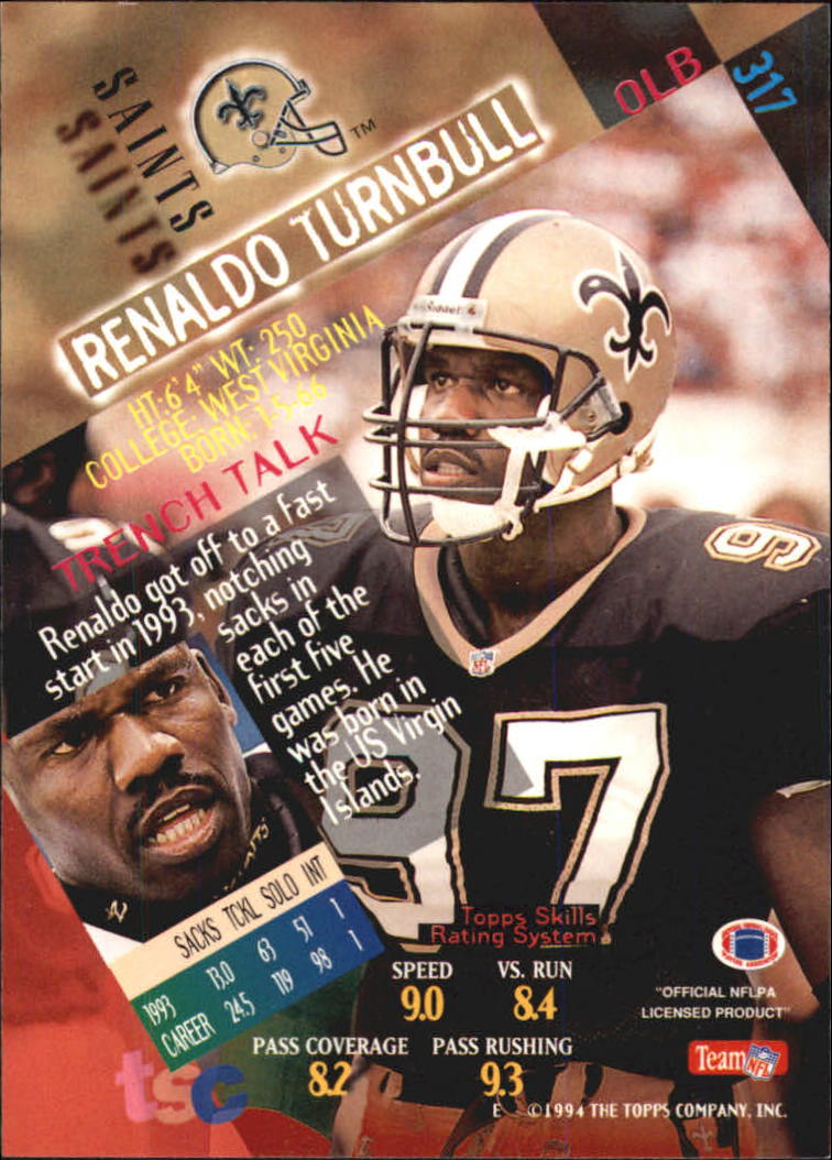 1994 Stadium Club Super Bowl XXIX #317 Renaldo Turnbull back image