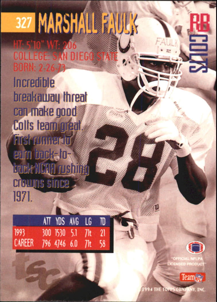 1994 Stadium Club Super Bowl XXIX #327 Marshall Faulk back image