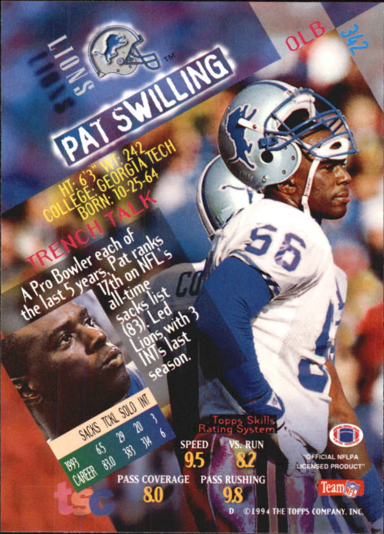 1994 Stadium Club Super Bowl XXIX #342 Pat Swilling back image