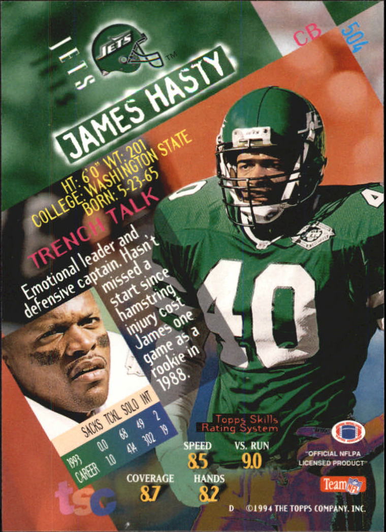 1994 Stadium Club Super Bowl XXIX #504 James Hasty back image