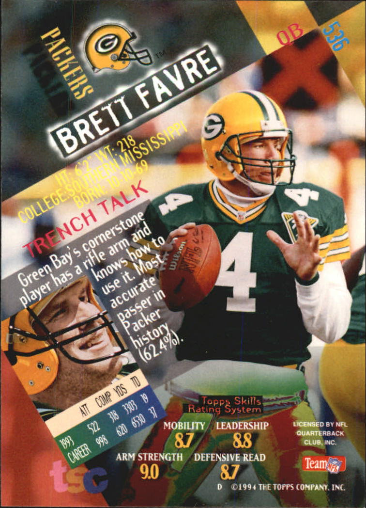 1994 Stadium Club Super Bowl XXIX #536 Brett Favre back image